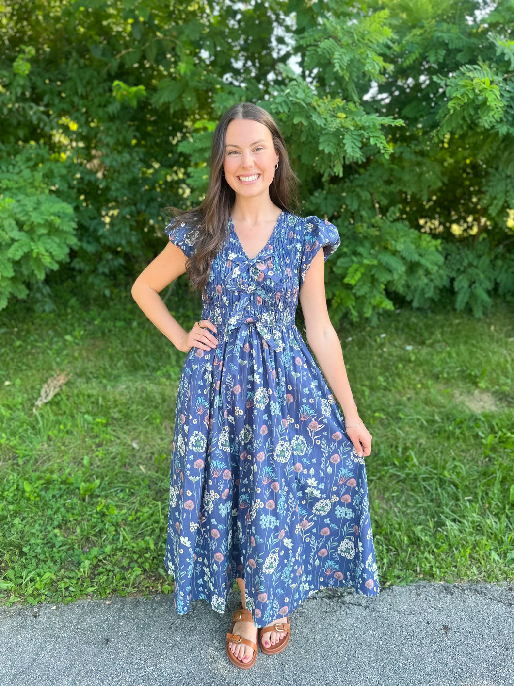 Midnight Floral Cap Sleeve Dress