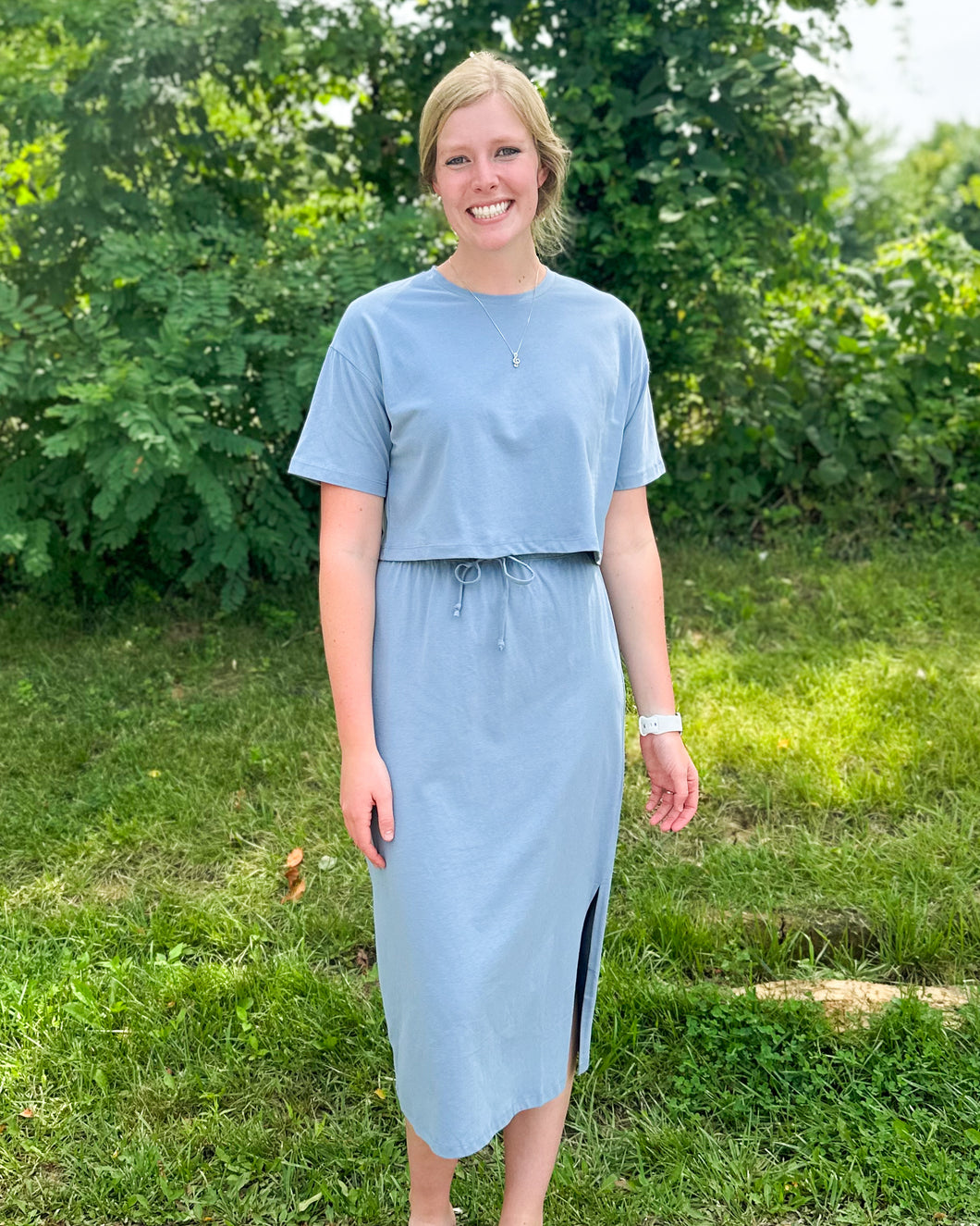 Slate Blue Cropped Tee and Skirt Set