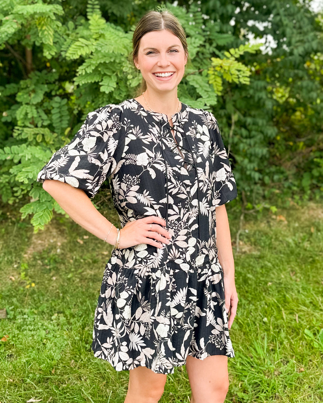 Floral Print Neck Tie Dress