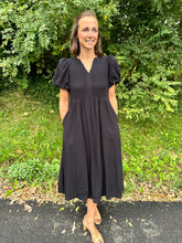 Load image into Gallery viewer, Short Sleeve Pleated Bodice Midi Dress
