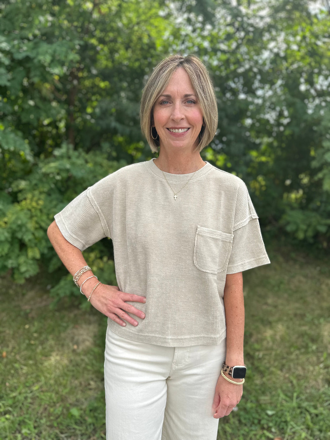 Washed Ribbed Short Sleeve Top