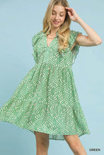 Load image into Gallery viewer, Leaf Print Tiered Mini Dress with Ruffle Sleeves
