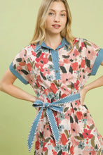 Load image into Gallery viewer, Watercolor Floral Belted Shirt Dress
