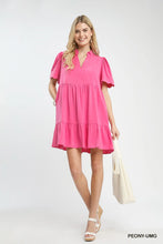 Load image into Gallery viewer, Linen Tiered Babydoll Dress with Scalloped Sleeves

