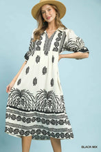 Load image into Gallery viewer, Border Print Midi Dress with Puff Sleeves

