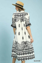 Load image into Gallery viewer, Border Print Midi Dress with Puff Sleeves
