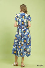 Load image into Gallery viewer, Tropical Floral V-Neck Flutter Sleeve Tiered Midi Dress
