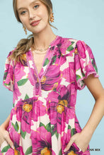 Load image into Gallery viewer, Tropical Floral V-Neck Flutter Sleeve Tiered Midi Dress
