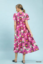 Load image into Gallery viewer, Tropical Floral V-Neck Flutter Sleeve Tiered Midi Dress
