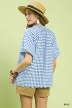 Load image into Gallery viewer, Gingham Bubble Sleeve V-Neck Top
