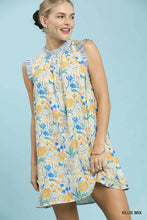 Load image into Gallery viewer, Flower Print Ruffled Neck Mini Dress
