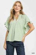 Load image into Gallery viewer, Gingham Check Lace Trim Top
