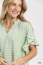 Load image into Gallery viewer, Gingham Check Lace Trim Top
