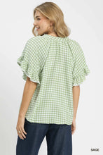 Load image into Gallery viewer, Gingham Check Lace Trim Top
