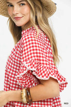 Load image into Gallery viewer, Red Gingham Check Top with Lace Trim
