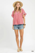 Load image into Gallery viewer, Red Gingham Check Top with Lace Trim
