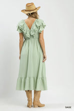 Load image into Gallery viewer, Sage V Neck Ruffle Midi Dress
