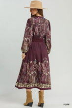 Load image into Gallery viewer, Plum Abstract Print Tie Waist Midi Dress
