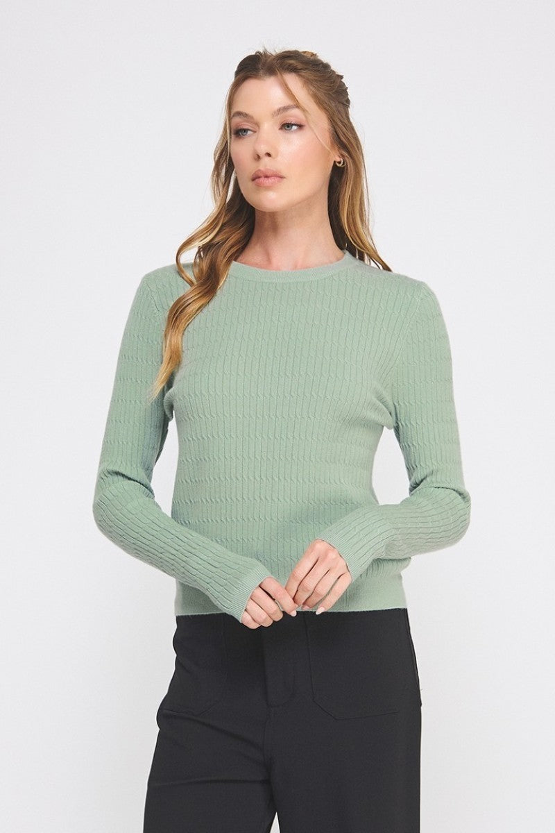 Fine Gauge Tight Cable Knit Sweater