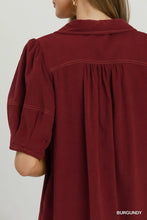 Load image into Gallery viewer, Corduroy Collared Puff Sleeve Midi Dress
