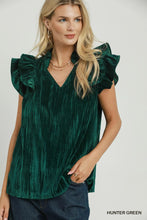 Load image into Gallery viewer, Velvet Ruffle Sleeve V Neck Top
