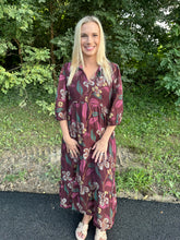Load image into Gallery viewer, Mixed Floral Print Collared Tiered Midi Dress
