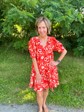 Load image into Gallery viewer, Rust Floral Print Puff Sleeve Dress

