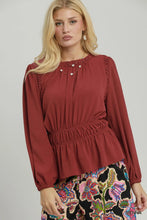 Load image into Gallery viewer, Ruffle Trim Smocked Waist Peplum Blouse

