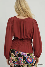 Load image into Gallery viewer, Ruffle Trim Smocked Waist Peplum Blouse
