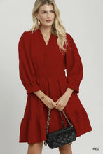 Load image into Gallery viewer, Textured V Neck Smocked Mini Dress
