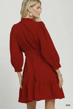 Load image into Gallery viewer, Textured V Neck Smocked Mini Dress
