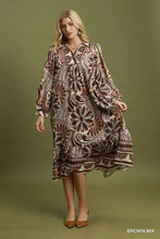 Load image into Gallery viewer, Mix Print Puff Sleeve Midi Dress
