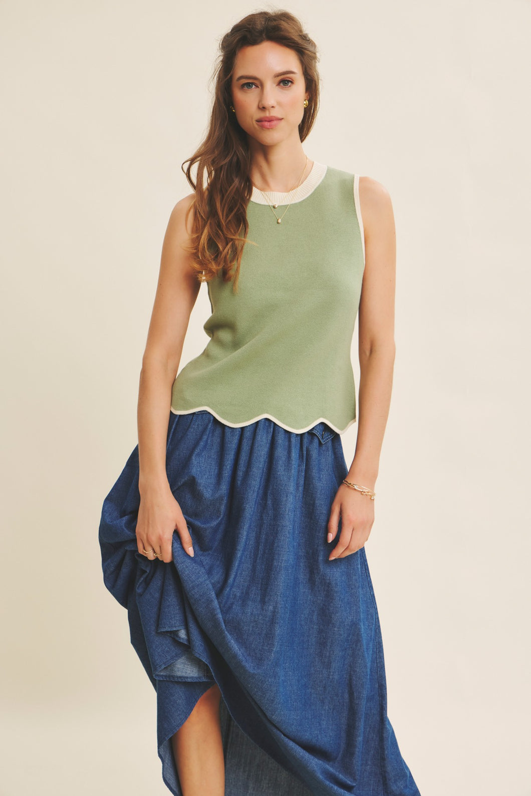 Matcha Scallop Sweater Tank Top