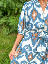 Load image into Gallery viewer, Blue Abstract Button Up Dress
