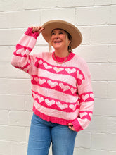 Load image into Gallery viewer, Heart Printed Stiped Knit Sweater
