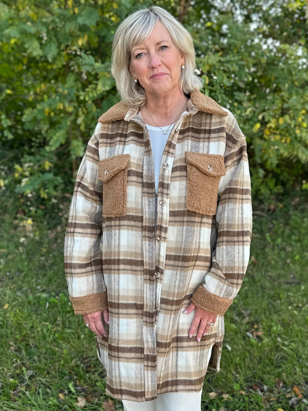 Long Flannel Collared Button Front Shacket