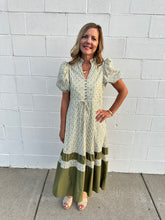 Load image into Gallery viewer, Stripe &amp; Dot Print Puff Sleeve Midi Dress
