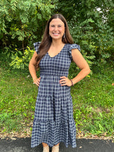 Load image into Gallery viewer, Plaid V Neck Smocked Tiered Midi Dress
