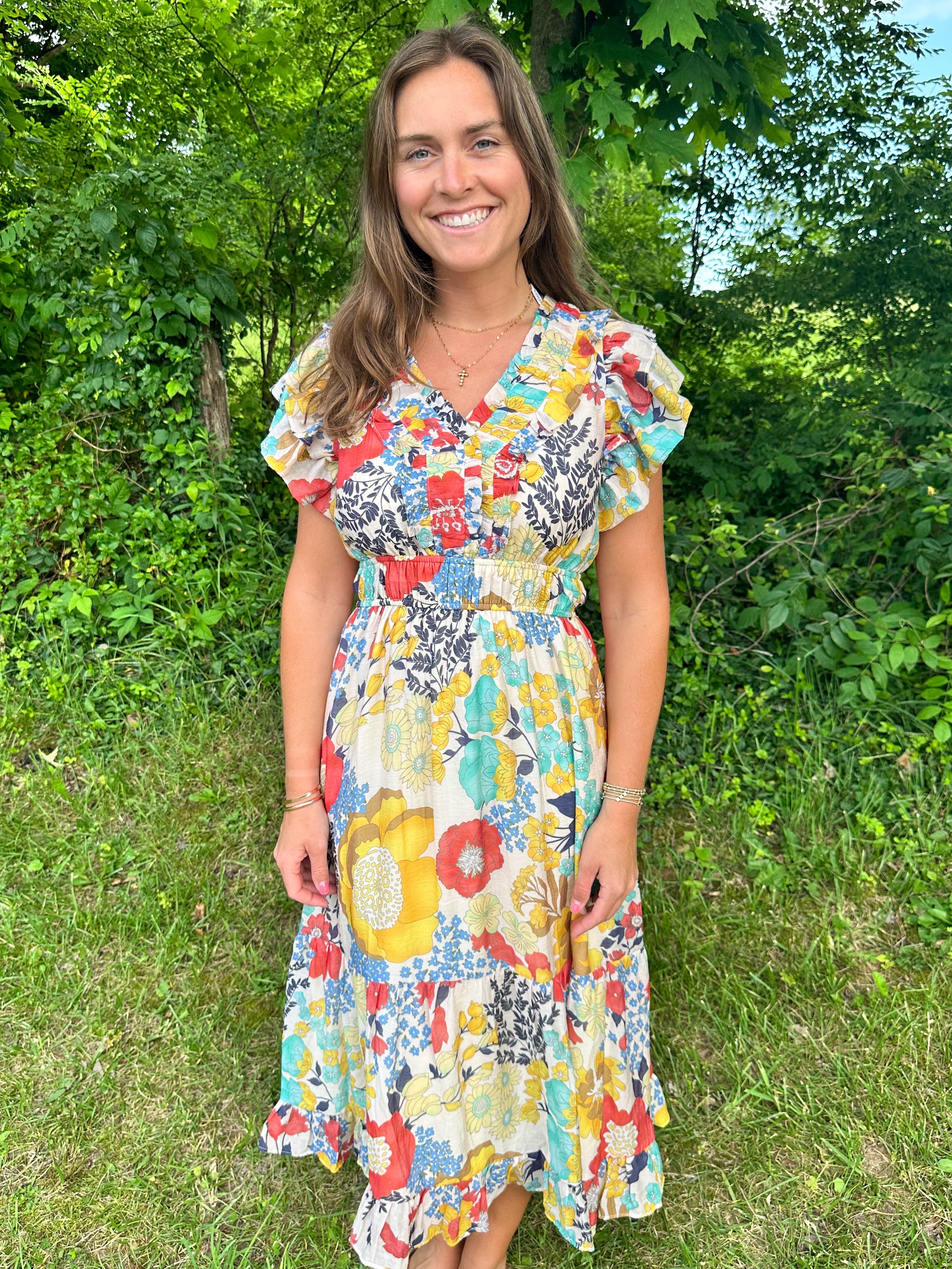 fig and flower maxi dress Fig & Flower (Anthropologie brand) Maxi dress Full length Button down -  shell buttons Fully lined Stretch to the waist Size M