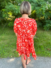 Load image into Gallery viewer, Rust Floral Print Puff Sleeve Dress
