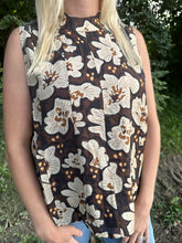 Load image into Gallery viewer, Brown Sleeveless Flower Print Top with Tie Back
