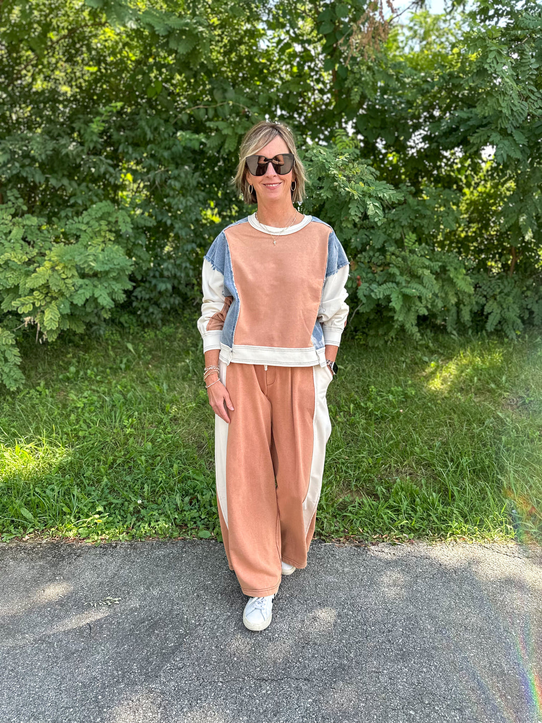 Color Block Long Sleeve Pullover and Pants Set