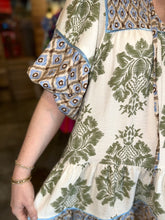 Load image into Gallery viewer, Boho Olive Mix Pattern Dress
