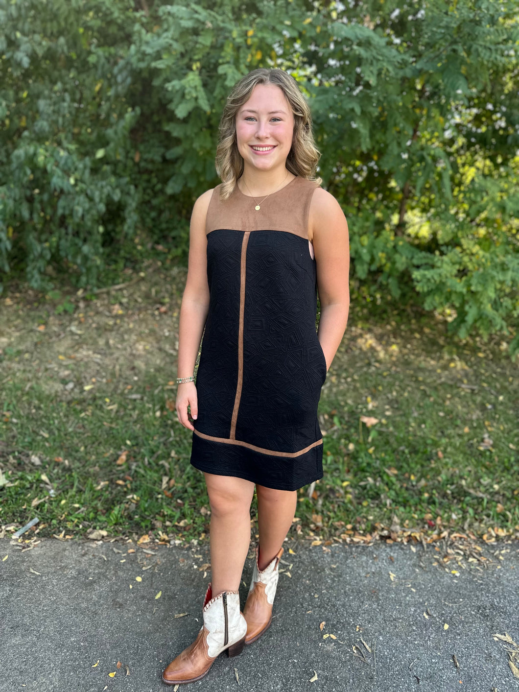 Black Sleeveless Mixed Media Dress