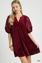 Load image into Gallery viewer, Velvet Dress with Embroidered Sleeves
