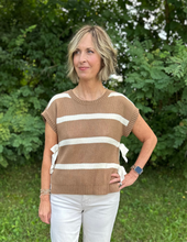 Load image into Gallery viewer, Stripe Side Tie Short Sleeve Knit Sweater
