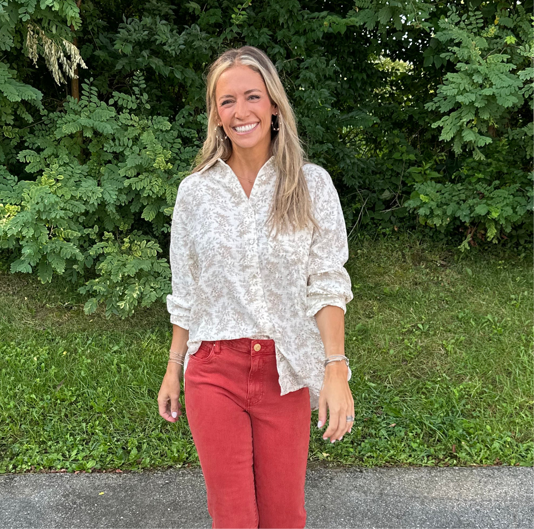 Floral Print Oversized Button Down Shirt