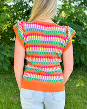 Load image into Gallery viewer, Printed Cap Sleeve Ribbed Trim Sweater
