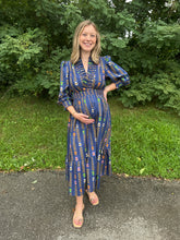 Load image into Gallery viewer, Midnight Mix Striped Floral Print Puff Sleeve Maxi Dress
