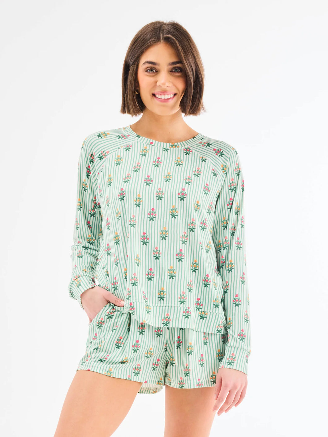 Annie Cottage Stripes Green Shorts Set